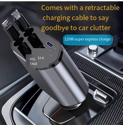 USB-C Retractable Car Charger — 120W 4-in-1 Fast Charging Adapter