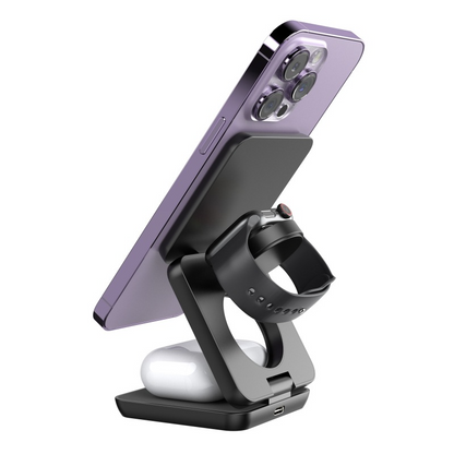 Magnetic Wireless Charging Stand — 3-in-1 Foldable Charger for Phone, Watch & Earbuds