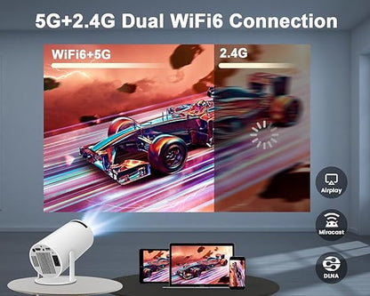 Mini Projector 4K — Portable WiFi 6 Smart Projector, 200" Display
