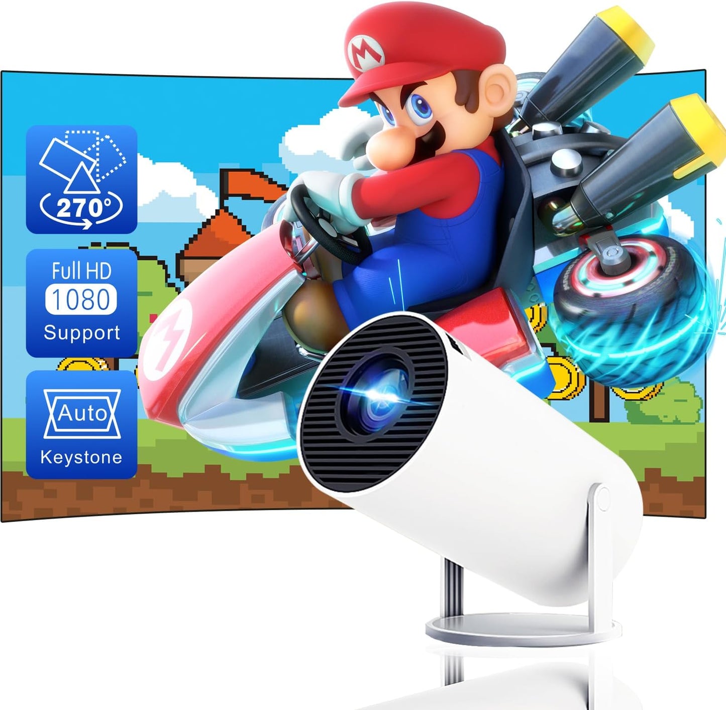 Mini Projector 4K — Portable WiFi 6 Smart Projector, 200" Display