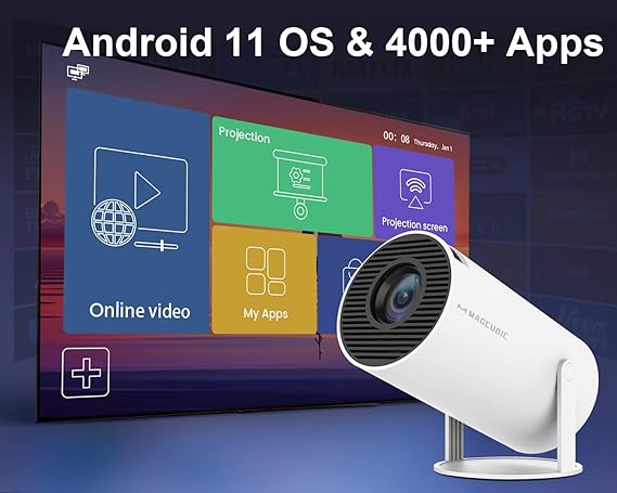 Mini Projector 4K — Portable WiFi 6 Smart Projector, 200" Display